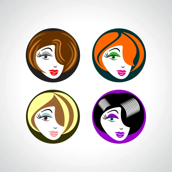 Dört güzel kadın yüzü kız kümesi — Stok Vektör