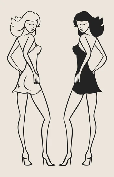 Fille sexy reflet monochrome. Yin et Yang. (') — Image vectorielle