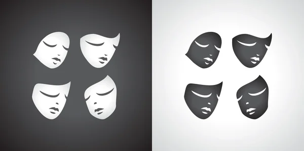 Theatrical mask set. Comedy tragediya.Yin and Yang. — Stock Vector