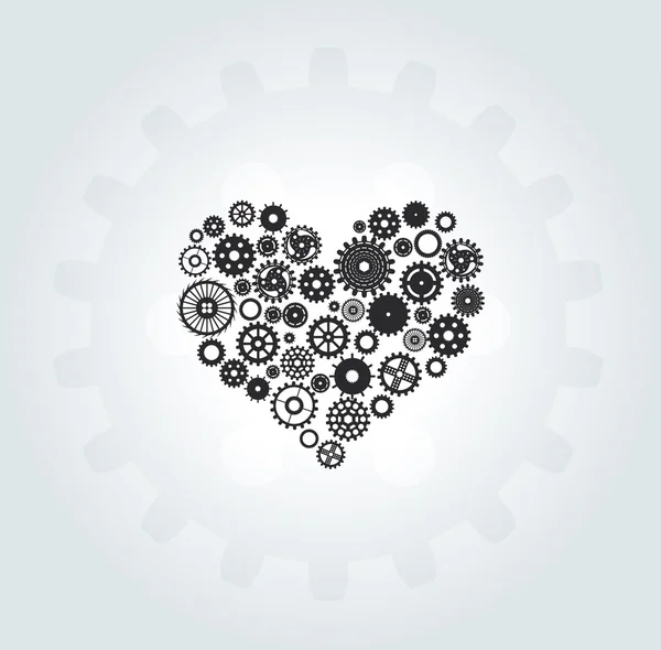 Coeur constitué d'engrenages en mouvement sur un fond clair — Image vectorielle