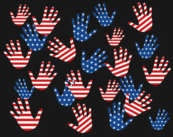 Hands with USA flag pattern — Stock Vector