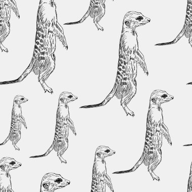 seamless pattern meerkat stands guard alarm attention black on a clipart