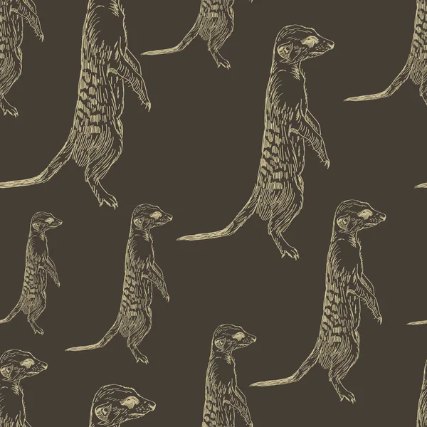 Padrão sem costura meerkat stands guarda luz de alarme de atenção em um —  Vetores de Stock