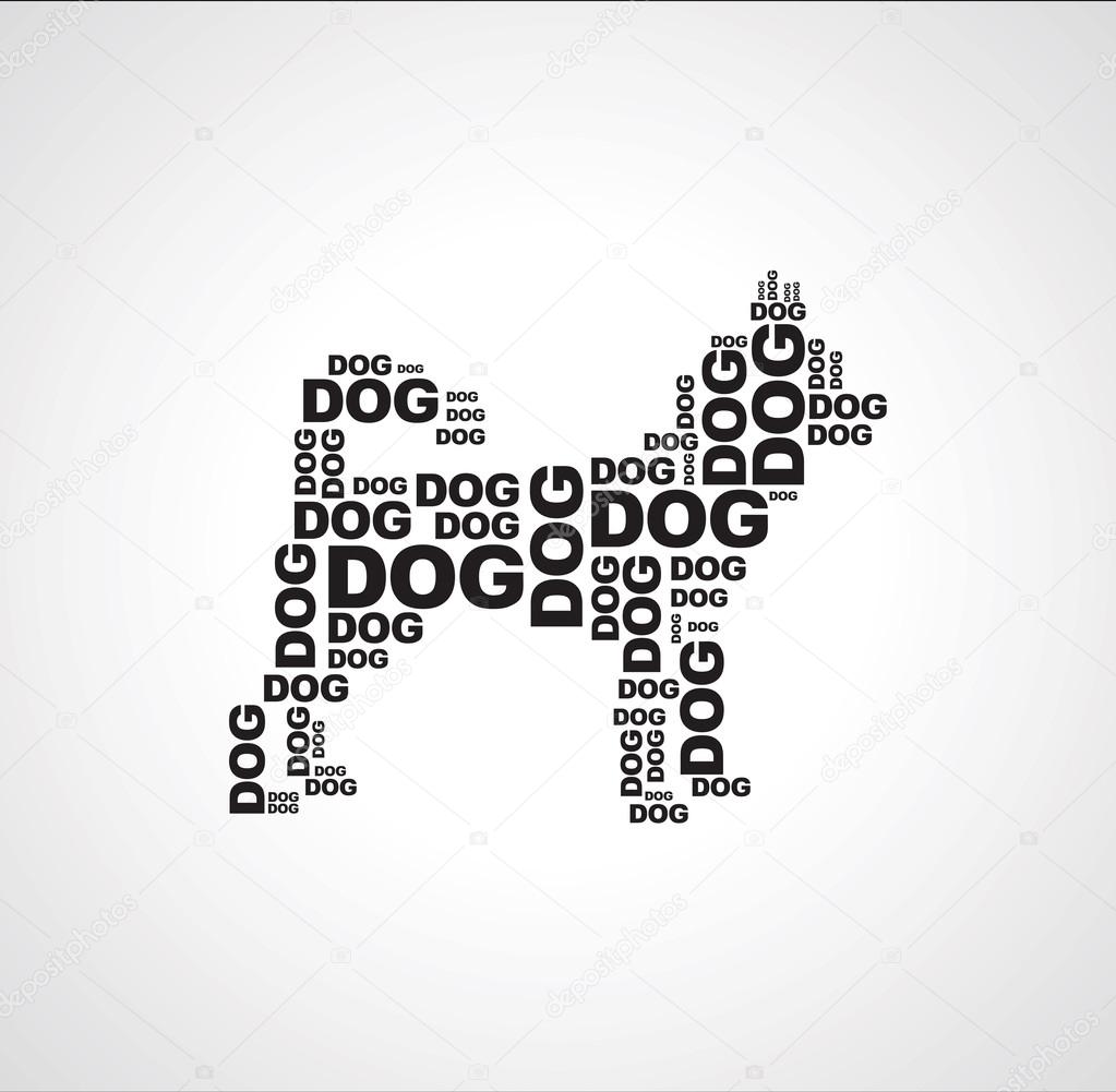 dog consists of the words dog black n white background