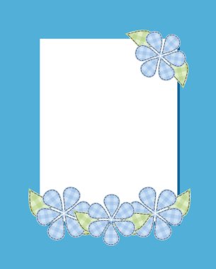 Çerçeve bulut çiçek yama dikiş iş parçacığında mavi bir arka plan Vert