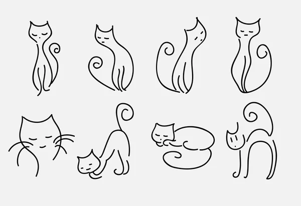 Jeu de lignes courbes vectorielles de chats de dessin animé — Image vectorielle