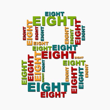 8 eight digit number consisting of words of different sizes of m clipart