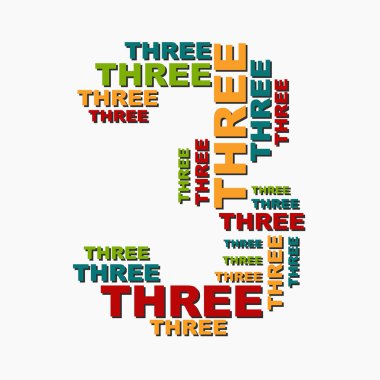 three digit number consisting of words of different sizes of mul clipart