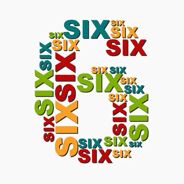 6 número de seis dígitos que consiste en palabras de diferentes tamaños de mul — Vector de stock