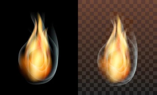 Flamme feu fumée translucide transparent — Image vectorielle