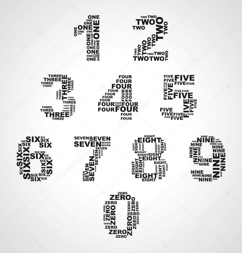 set of numbers consisting of words monochrome 0-9 from zero to n