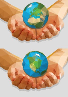 bir izole küre ekoloji poligonal düşük Poli götürdü ellerini tutun