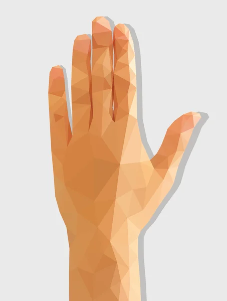 Vrouwelijke linkerhand achter veelhoekige low-poly geïsoleerd — Stockvector