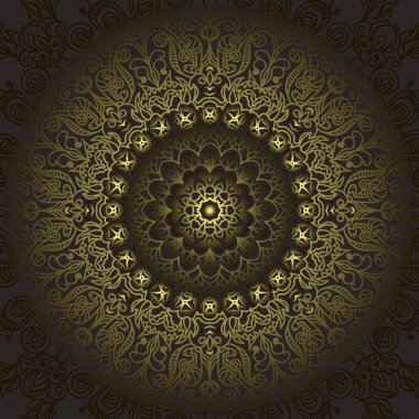 dairesel desen fraktal grafik halı altın gradyan ile