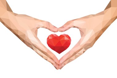 polygonal hands folded isolated heart to heart inside clipart