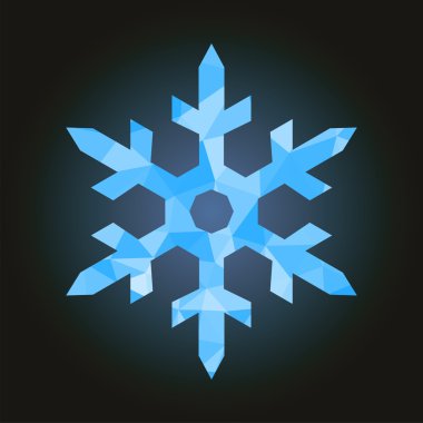 poligonal sivri kar tanesi buz üzerinde siyah bir arka plan mavi