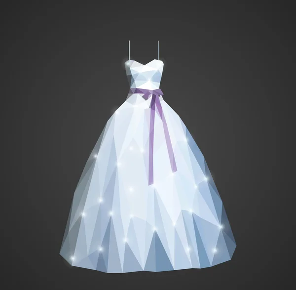 Vestido de novia poligonal con lentejuelas brillantes y cinturón púrpura — Vector de stock