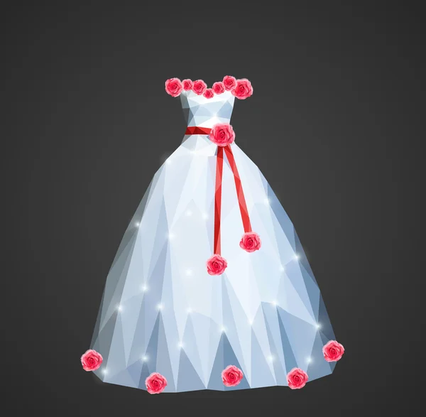 Polygonales Hochzeitskleid mit glänzenden Pailletten und roter Schärpe und — Stockvektor