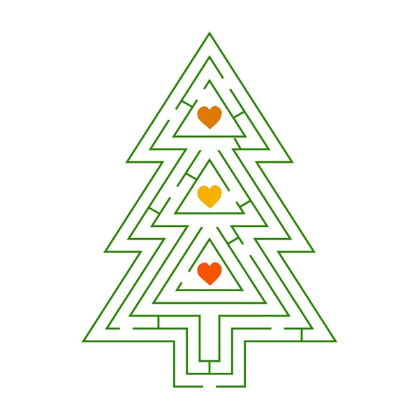 Un laberinto de árboles de Navidad con corazones — Vector de stock