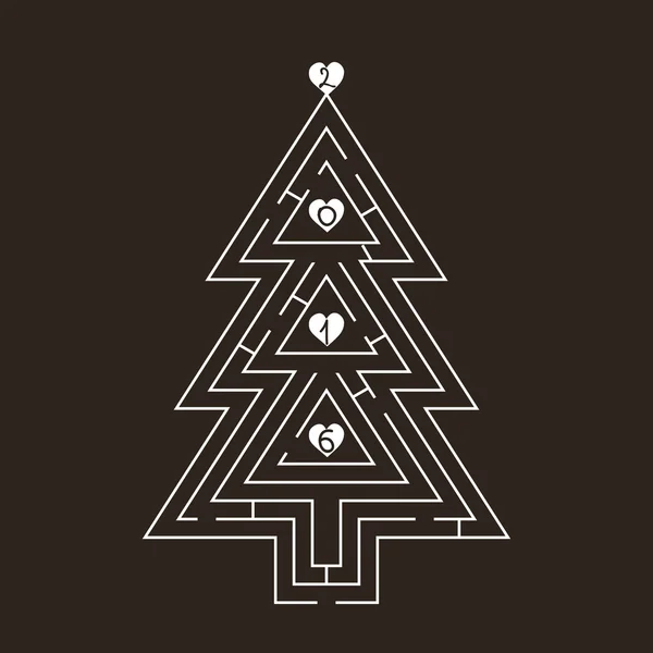 Um labirinto de árvores de Natal com corações 2016 ano novo — Vetor de Stock
