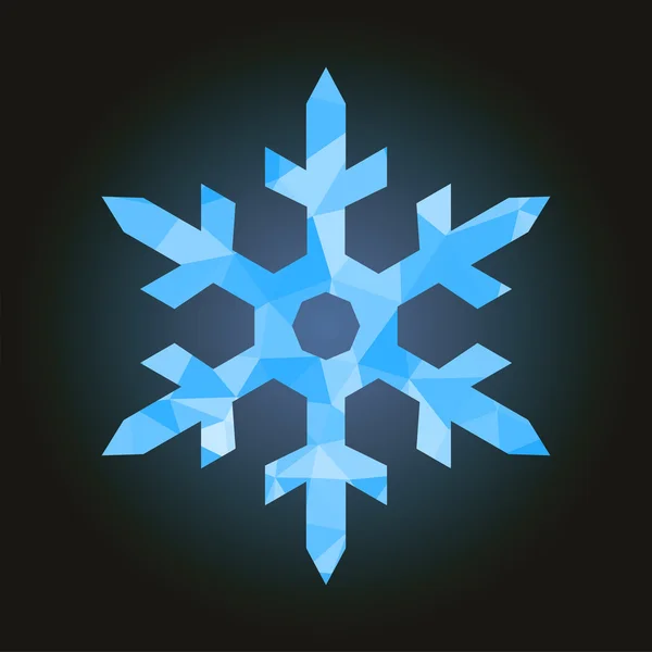 黒い背景に青い氷多角形の先の尖った雪の結晶 — ストックベクタ