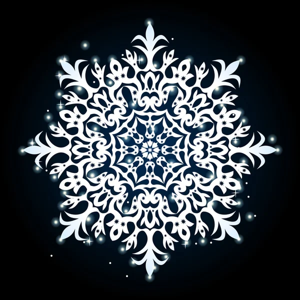 Велика сніжинка з напівпрозорими плямами світла на чорному спині — стоковий вектор