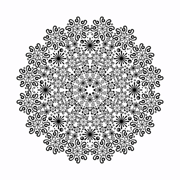 Радиальный контур монохромного цветочного узором на белом — стоковый вектор