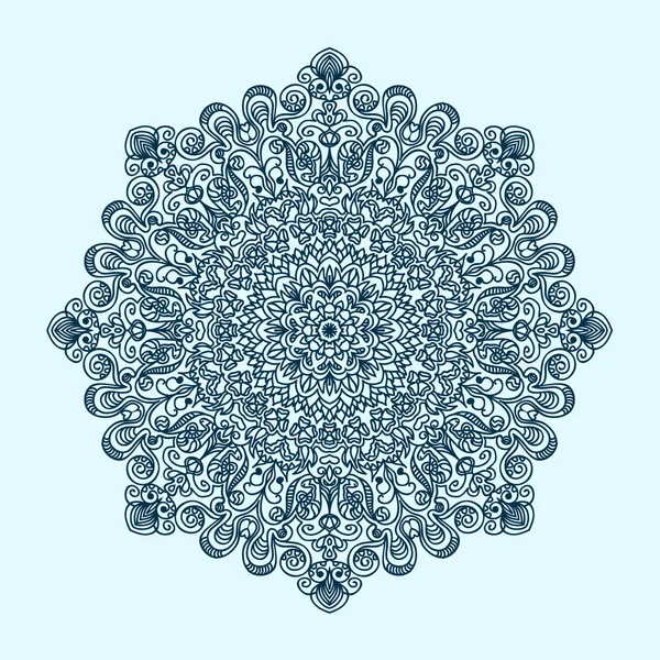 Patrón radial de rizos y espirales tinte azul grande y complejo — Vector de stock