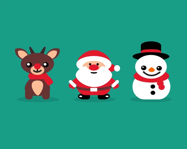 Conjunto de ícones para comemorar o Natal boneco de neve Santa Rena azul — Vetor de Stock