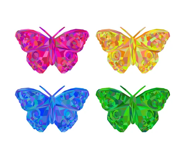 Set voor veelhoekige butterfly in verschillende kleuren — Stockvector