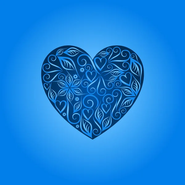 หัวใจวินเทจ สัญลักษณ์ของความรัก วันวาเลนไทน์ สีฟ้า — ภาพเวกเตอร์สต็อก