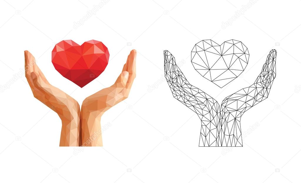 cupped hands hold the floating heart and skeleton