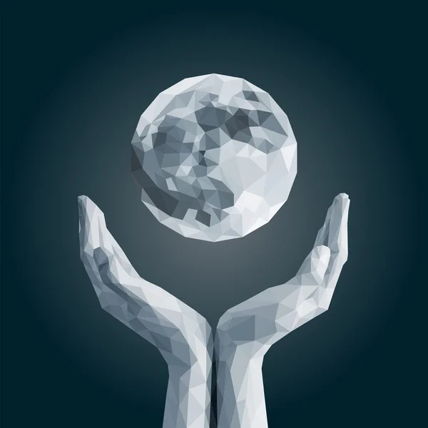 Polygonale pleine lune en tasses main monochrome foncé — Image vectorielle
