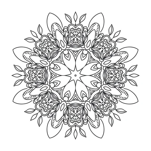 Motif circulaire fleurs dessinées contour monochrome — Image vectorielle