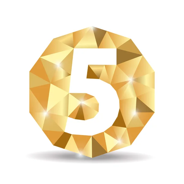 Number five polygon yellow gold — Stock Vector