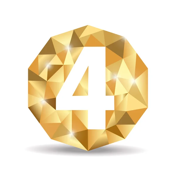 Number four polygon yellow gold — Stock Vector