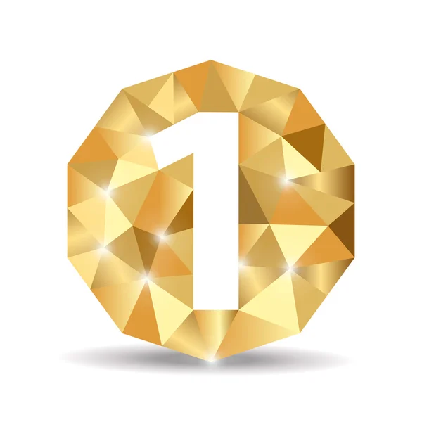 Polígono número uno oro amarillo — Vector de stock