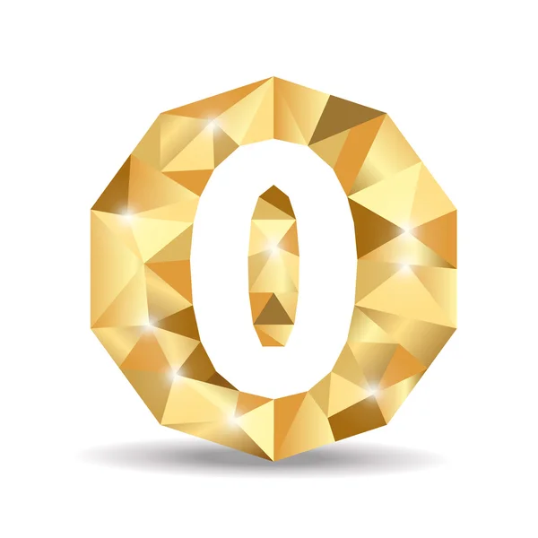 Número cero polígono oro amarillo — Vector de stock