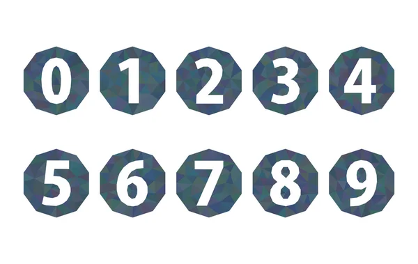 Conjunto de números poligonales azul oscuro 1234567890 — Vector de stock