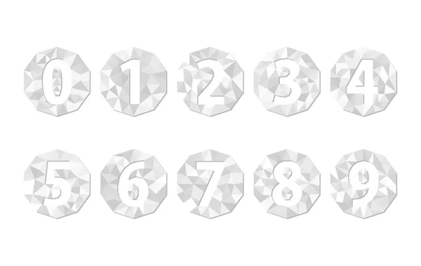 Jeu de numéros polygonaux 1234567890 argent blanc sur fond blanc — Image vectorielle