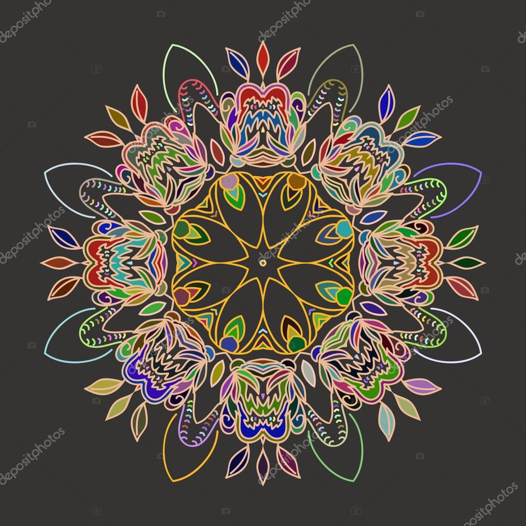 Circular pattern drawn contour flower in different colors ⬇ Vector