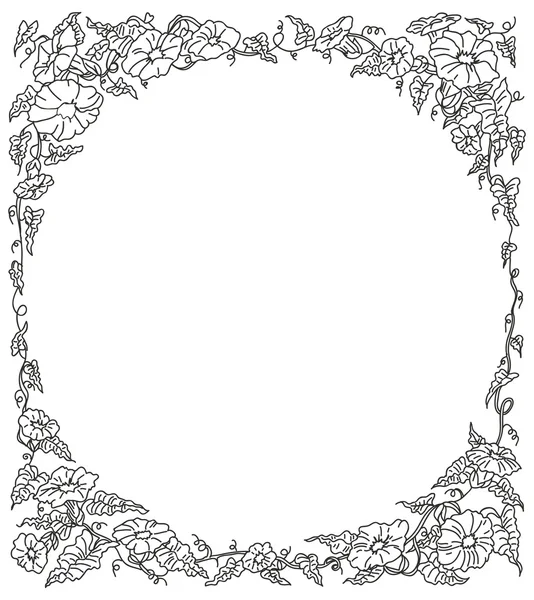 Blank frame background painted flowers braided loop monochrome w — Stock Vector