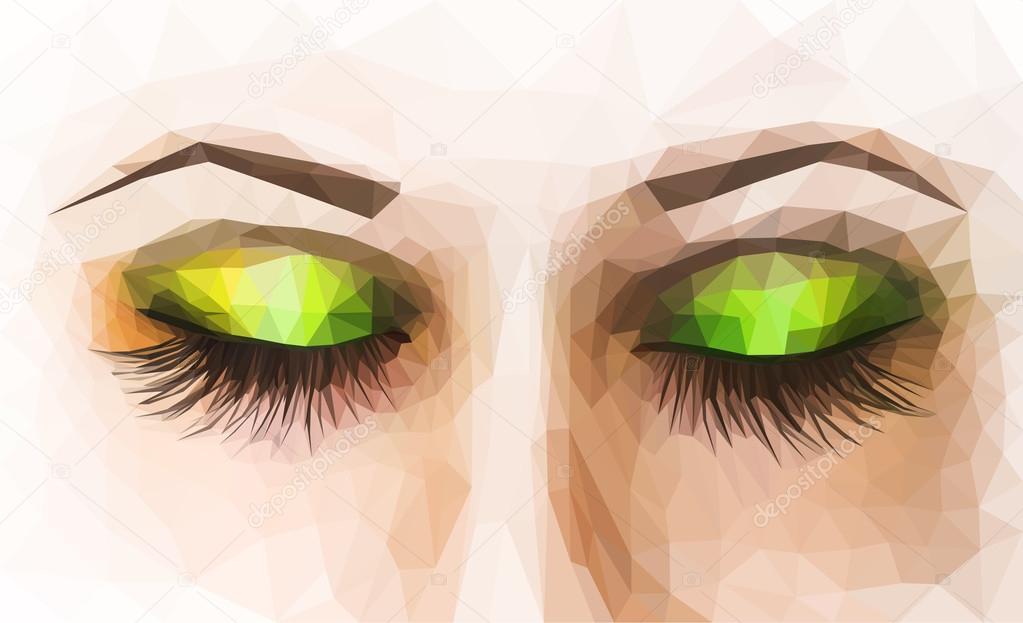polygonal female eyes closed with makeup green