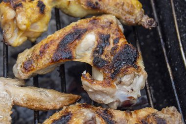 Mangal yemeği, kızarmış tavuk kanadı.