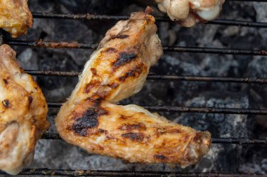Mangal yemeği, kızarmış tavuk kanadı.