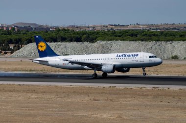 Lufthansa A320 airliner landing in Madrid clipart