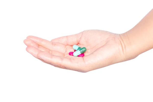 Elini tutmak çok hap ve ilaç tablet sağlıklı — Stok fotoğraf
