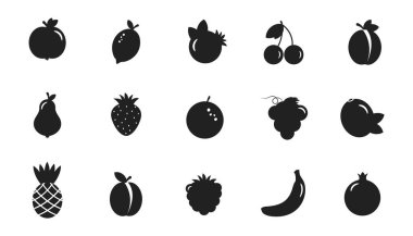 Düz tasarım meyveler. Beyaz arkaplanda vektör çizimleri. Simgeler