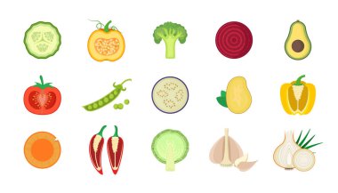 Düz dizayn sebzeler. Beyaz arkaplanda vektör illüstrasyonu. Simgeler