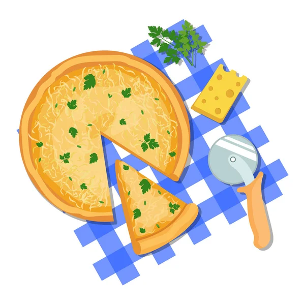 Pizza 'nın Kesim ve Dilimdeki Vektör Çizimi